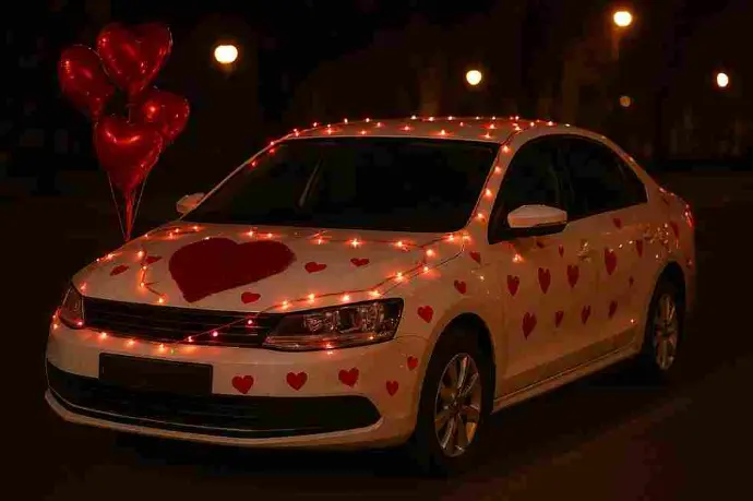 car decorated for valentines day